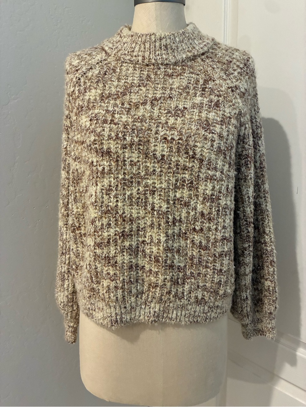 a.n.a Bouclé Crewneck Sweater in Cream and Brown #Soft #cozy